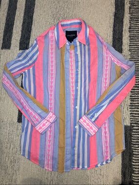 Le Superbe Pink, Blue & Tan Striped Button-Down Shirt | size 2